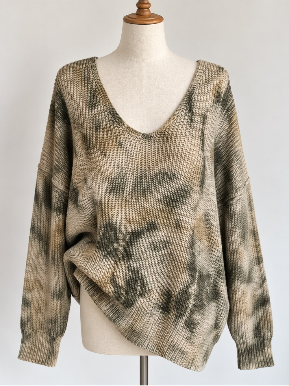 90s Grunge Olive Tie Dye Slouchy Knit Sweater Oversized